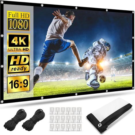 100 Pouces Écran de Projection Portable, Tissu Soie de Lave Lavable Antirides, 16:9 4K HD Double Face Pliable pour Camping Extérieur et Cinéma Maison, Installation Facile avec Crochets (1/5)