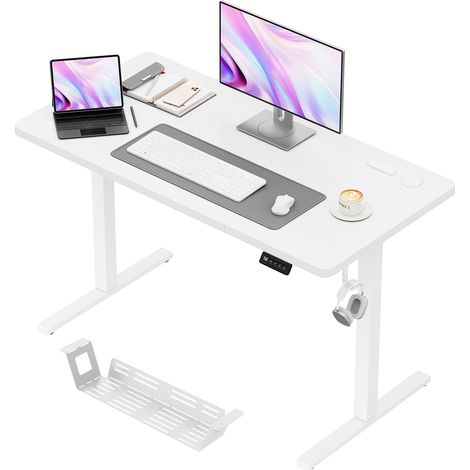 Électrique Bureau Assis Debout 120 x 60 cm, Standing Desk Blanc (1/5)
