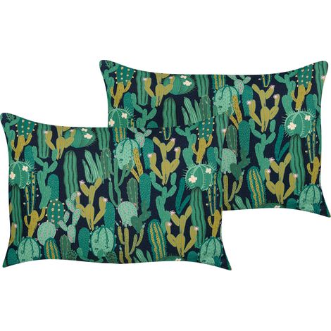 Conjunto de 2 cojines de jardín almohada de exterior 40 x 60 cm poliéster motivo cactus verde Bussana (1/5)