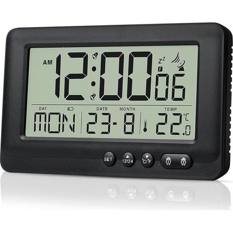 Réveil numérique radio-piloté avec rétroéclairage – 2 alarmes – Thermo-hygromètre – Fonction snooze – Commande automatique (1/5)