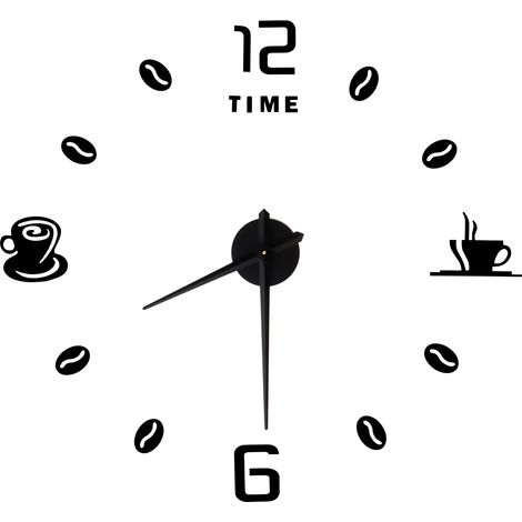 Horloge murale moderne grand format sans cadre, autocollant miroir à faire soi-même, pour la décoration de la maison, du bureau ou de la chambre (noir) (1/5)
