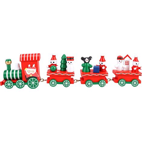 Mini train de Noël décoratif, jouet en bois mignon, décoration de table d'intérieur pour les fêtes, étagère, maison ou bureau, rouge (1/5)