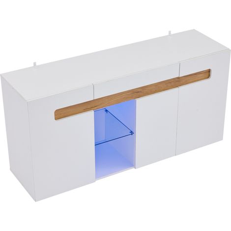 Credenza moderna a 3 ante con LED e controllo app, 140 x 40 x 70 cm, bianco (1/5)