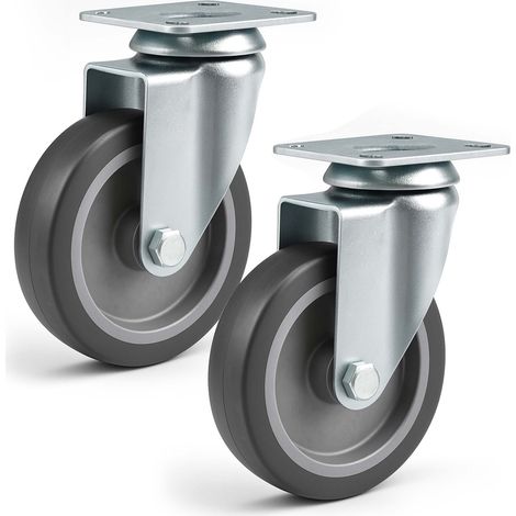 Wiltec Lenkrollen Set 2x Transportrolle ungebremst Ø75mm bis 75kg pro Rad mit Kunststoffrad und Anbauplatte, leiser Lauf, Transportrollen Möbelrollen Laufrollen