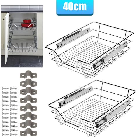 Randaco Set di 2 cassetti da cucina Cassetto portaoggetti telescopico in metallo cromato Armadio portaoggetti Larghezza armadio 40CM