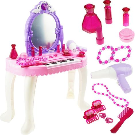 Toeletta rosa per bambina con pianoforte, specchio e accessori per pianoforte (1/5)