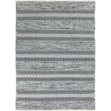 TERRA COTTON ETHNO - Tapis en coton esprit ethnique noir et blanc 160x230 (1/5)