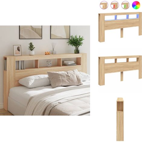 Tête de lit à LED chêne sonoma 200x18,5x103,5cm bois ingénierie - Tête De Lit - Meuble De Chambre - Éclairage Led - Décoration Murale - Support Lombaire (1/5)