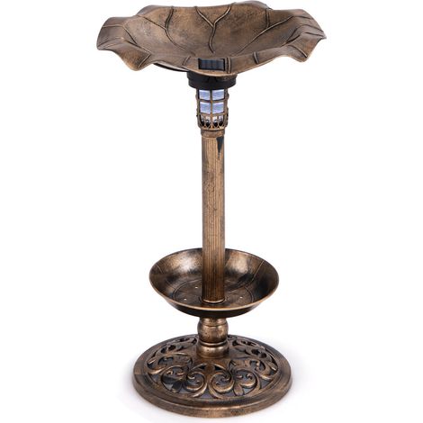 COSTWAY Garden Yard Solar-Powered Bird Bath Lightweight Birdbath & Feeder Combo Set (1/5)