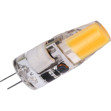 Ampoule LED COB G4 5W 600LM en silicone pour lustre/plafonnier, alimentation AC/DC 12V, 4,2 x 1,3 cm, blanc chaud 2700K-3100K (1/5)
