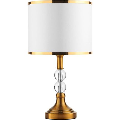 Lampada da tavolo in cristallo dorato, lampada da comodino vintage con paralume bianco E27, lampada da comodino moderna con base in metallo, luce notturna per studio, ufficio, camera da letto