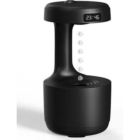Umidificatore d'aria antigravità con display LED e orologio - Umidificatore d'aria a gocce d'acqua galleggianti - Goccia d'acqua levitante - Nero