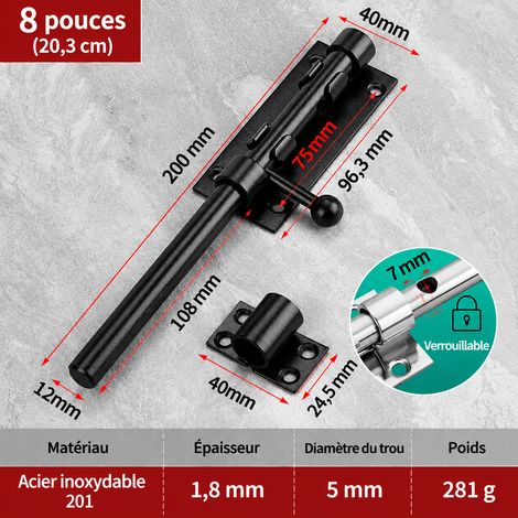 Verrou de porte multi-usage avec trou pour cadenas 8 pouces noir noir 8 12 290 g – Livraison gratuite