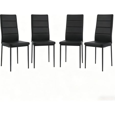 Set de 4 sillas de comedor negras de polipiel con respaldo alto y patas metálicas (1/5)