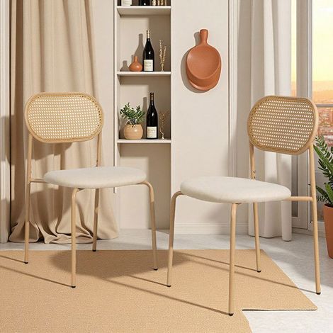 Sedia Sala da Pranzo - Set di 2 - Rattan Intrecciato a Mano - Design Scandinavo - Piedi Regolabili (1/5)