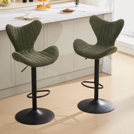 Barhocker 2er Set, höhenverstellbar, 360° drehbar, Chenille-Rückenlehne, Grün (1/5)