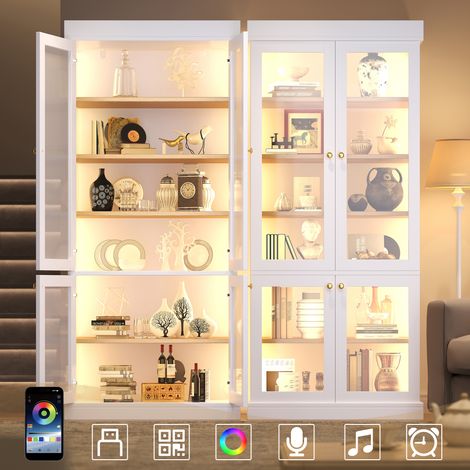Armoire haute vitrée LED - Éclairage d’ambiance LED intégré - Vitrine en verre - Protection anti-basculement (1/5)