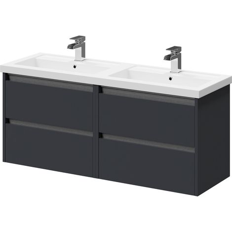 Wholesale Domestic City Gloss Grey 1200mm Wall Mounted 4 Drawer Vanity Unit and Twin Polymarble Basin with 1 Tap Hole (1/5)