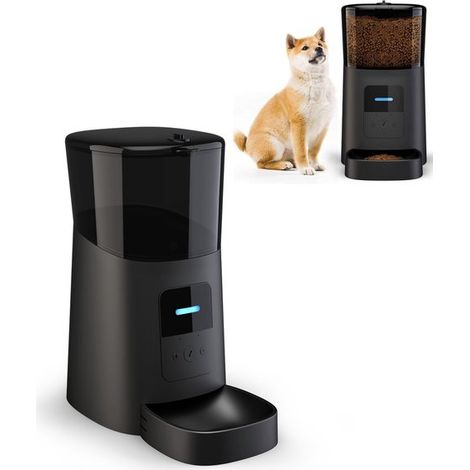 Distributeur automatique de croquettes, noir, capacité de 6 litres, avec application, convient aux chats et aux chiens. (1/5)