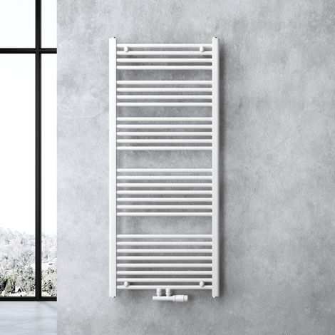 doporro Calefacción de baño diseño recto 140x60cm radiador tubular blanco conexión central horizontal (1/5)