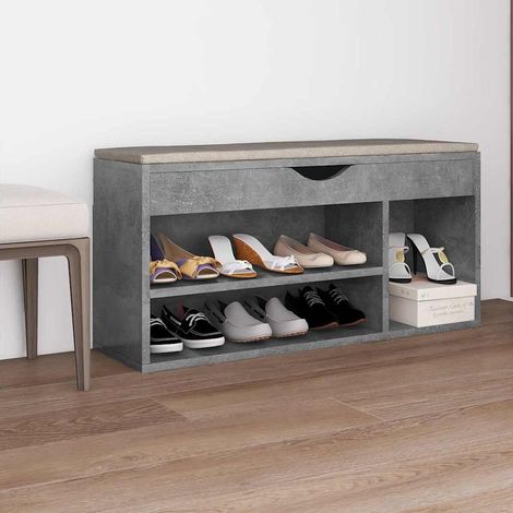 vidaXL Zapatero cojín contrachapada gris hormigón 104x30x49 cm (1/5)