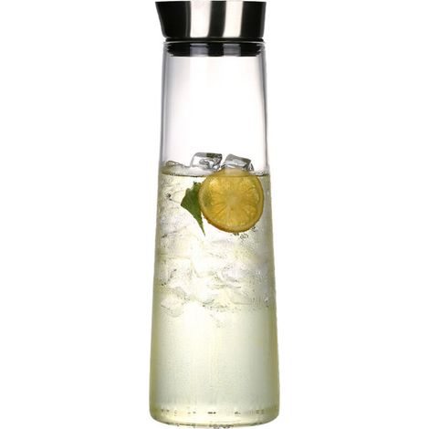 Pichet en verre résistant à la chaleur avec couvercle, idéal pour l'eau, le thé et les boissons (1/5)