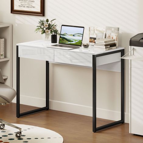 Bureau 100 x 50 cm, bureau d'ordinateur avec 2 tiroirs, idéal pour les petites pièces, noir. (1/5)