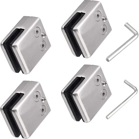 Lot de 4 pinces en acier inoxydable 304 avec 2 clés hexagonales - Convient pour vitre de verre de 8 à 10 mm - Support en verre réglable - Dos plat pour balustrade escalier, main courante polie (1/5)