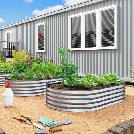 Lot de 2 jardinières surélevées galvanisées en acier kit de lits de jardin bordure caoutchouc 152 x 91 x 30 cm argent