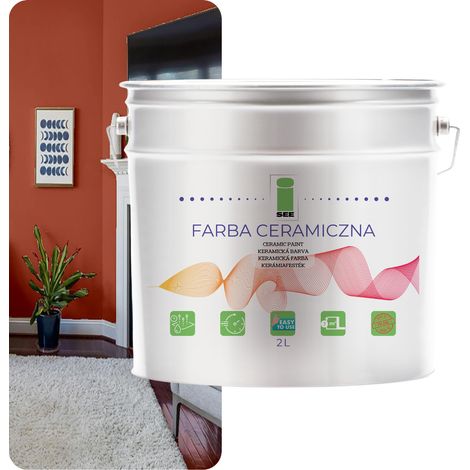 Pintura cerámica lavable para paredes, color rojo ladrillo, 2 litros, resistente a las manchas (1/5)