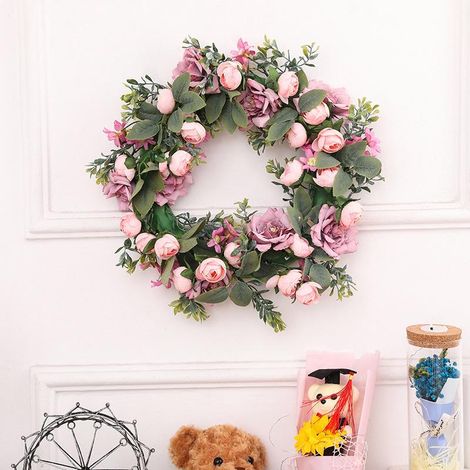 Grande couronne murale en rotin 45cm, décoration suspendue pour porte, ornement mural bohème, décoration de mariage, artisanat naturel, pièce unique (1/5)