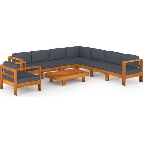 Maison Exclusive - Set Divani Giardino 9 Posti Cuscini Grigi Scuro Massello Acacia