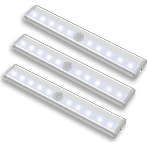 set da 10 luci LED, senza fili, ricaricabili tramite USB, magnetiche, con sensore di movimento, portatili. Luci per armadi, luci di emergenza, luci notturne per bambini, 19 cm (1/4)