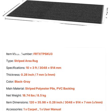 Alfombra antideslizante, construcción duradera, 3 x 0,9 metros. (1/2)