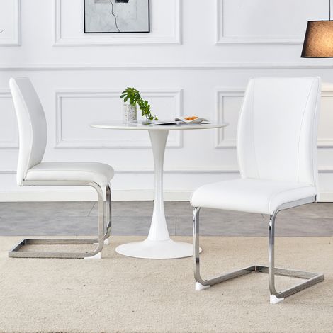Sedia da pranzo 44,5/43/50 cm bianca e argento in PU con struttura in metallo, stile moderno e comfort ergonomico (1/5)
