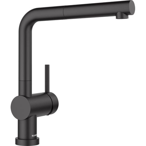 Robinet de cuisine en noir mat - Haute pression - Avec tuyau extensible - Robinet de fenêtre pour montage devant une fenêtre - Qualité de l'eau et économie d'eau - 11 x 26,6 x 28,4 cm (1/2)