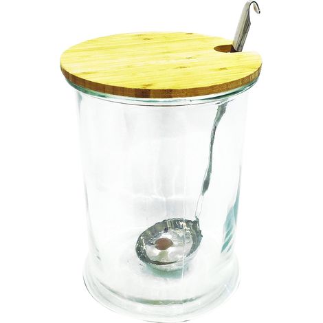 1 - Bocal Boisson - Louche Inox - Capacité 5 Litres - Verre Transparent Et Couvercle Bois - Pour Cocktails Et Jus - Marron - 19x26cm (1/5)