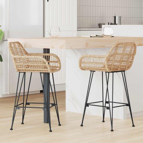 Barstuhl 2 pcs Natur 55 x 52 x 92 cm Rattan und Eisen