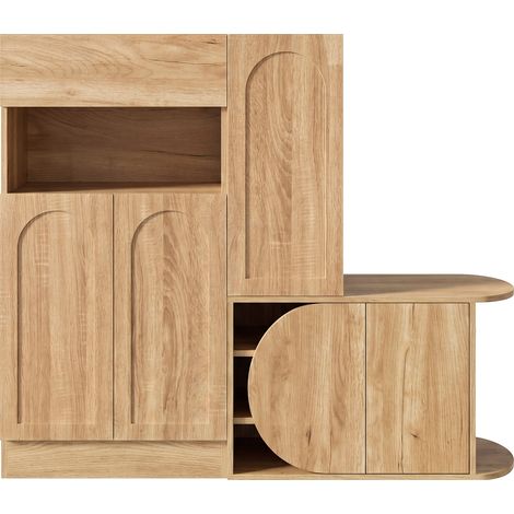 Armoire à chaussures avec banc intégré, 1 tiroir, 5 portes et étagère ouverte, couleur naturelle, 130×35×110,5 cm (1/5)