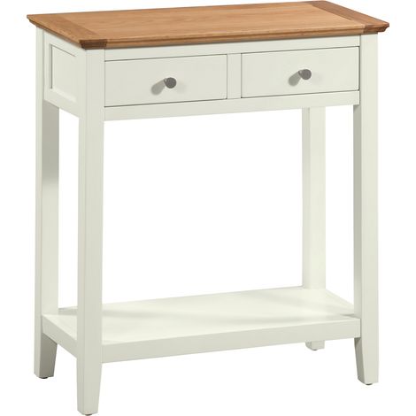 Hallowood Furniture Clifton Oak Painted Green Off White Console Table with 2 Drawers and Lower Shelf, Light Oak Top Wooden Slim Console Table, Telephone or Lamp Stand for Living Room, Hallway (1/5)