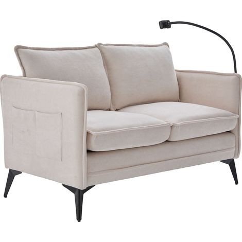 Moderno sofá doble de tela beige, silla ergonómica con bolsillos laterales y soporte ajustable para teléfono, ideal para salón, dormitorio, oficina y apartamento. (1/5)