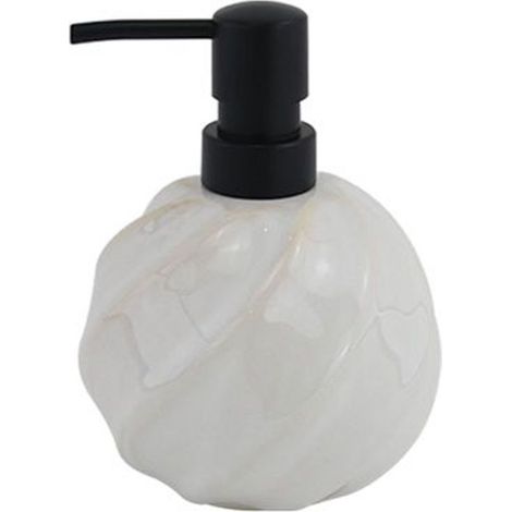TRADE SHOP - Dispenser Porta Sapone Liquido Sfera Ceramica Rigato Obbliquo Bianco Arredo Bagno 87798 - (1/2)
