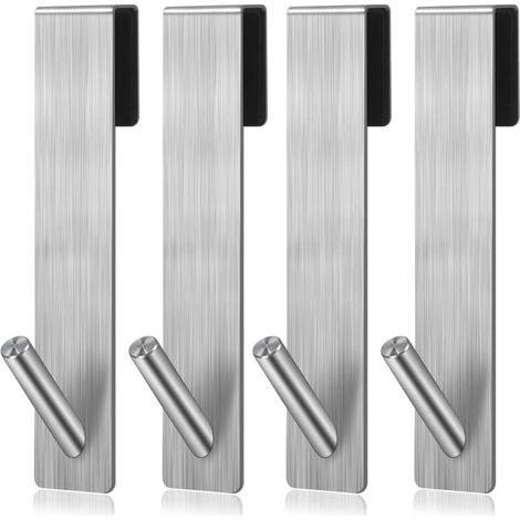 Lot de 4 crochets de porte en acier inoxydable crochets de douche sans perçage porte-serviettes porte manteau crochet salle de bain (argent) (1/5)