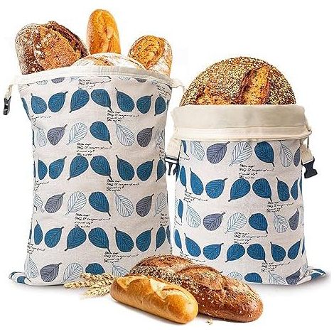 Set mit 2 großen, wiederverwendbaren Bienenwachs-Brotbeuteln für selbstgemachten Sauerteig mit Reißverschluss, Backzubehör (1/5)