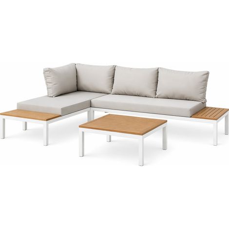 Salon de jardin 3-4 places avec table basse blanc et gris MAJURO