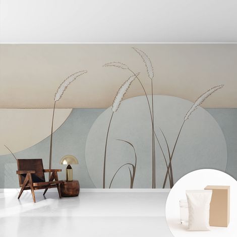 Papier peint intissé à motifs décoratifs pour salon chambre et bureau Décoration murale élégante avec colle Herbes douces 416x254 cm (1/5)