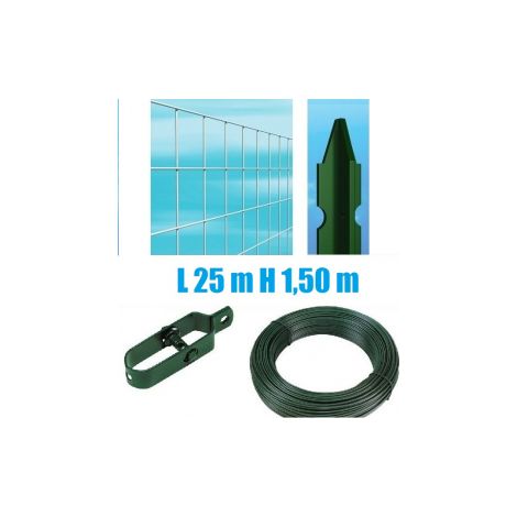 Recinzione Completa Eco 25mt Lineari Rete Metallica Zincata (Rete h150 cm) (Maglia:mm50X75) con Paletti Plastificati nel Cemento (1/2)