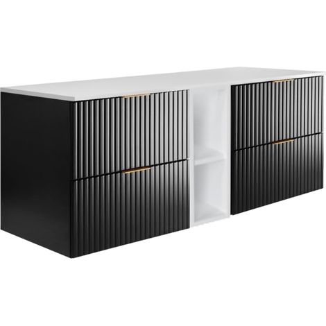 Mobile lavabo, Nero / Bianco + maniglia oro, 140(2 x 60 + 20) x 57 x 46 cm + Piano (1/5)