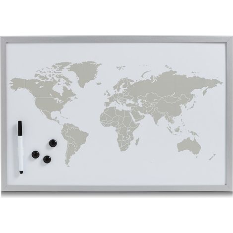 Zeller 11573 magnetico/Lavagna bianca World, magnetica lamierini, Grigio, 60 x 40 x 2 cm