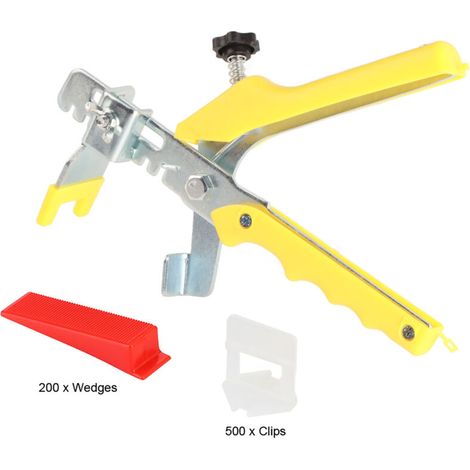 Kit De Nivellement Pour Carrelage,Outils de système de nivellement de carreaux en plastique pour murs de sol, 500 X Clips, 200 X cales, 1 X pinces (1/5)
